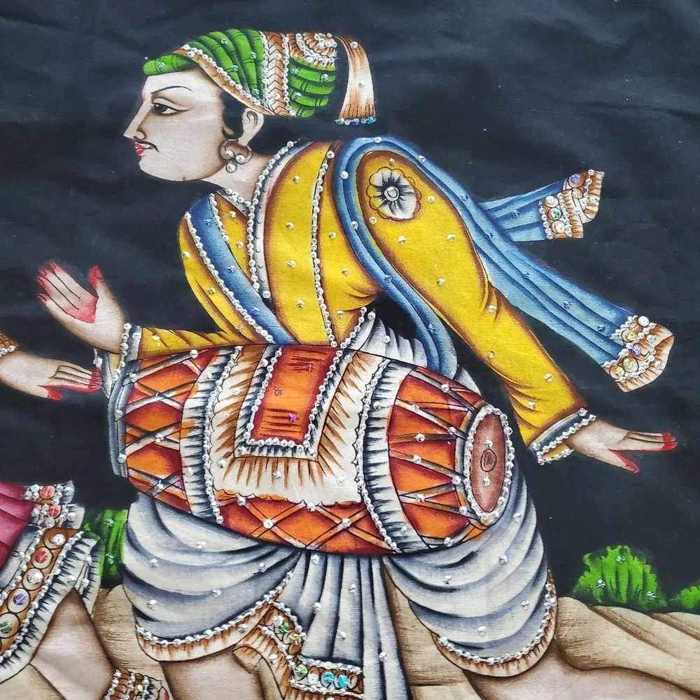 Rajasthani Folk Art Wall Hanging Tapestry Hand Painted Sequined India 41